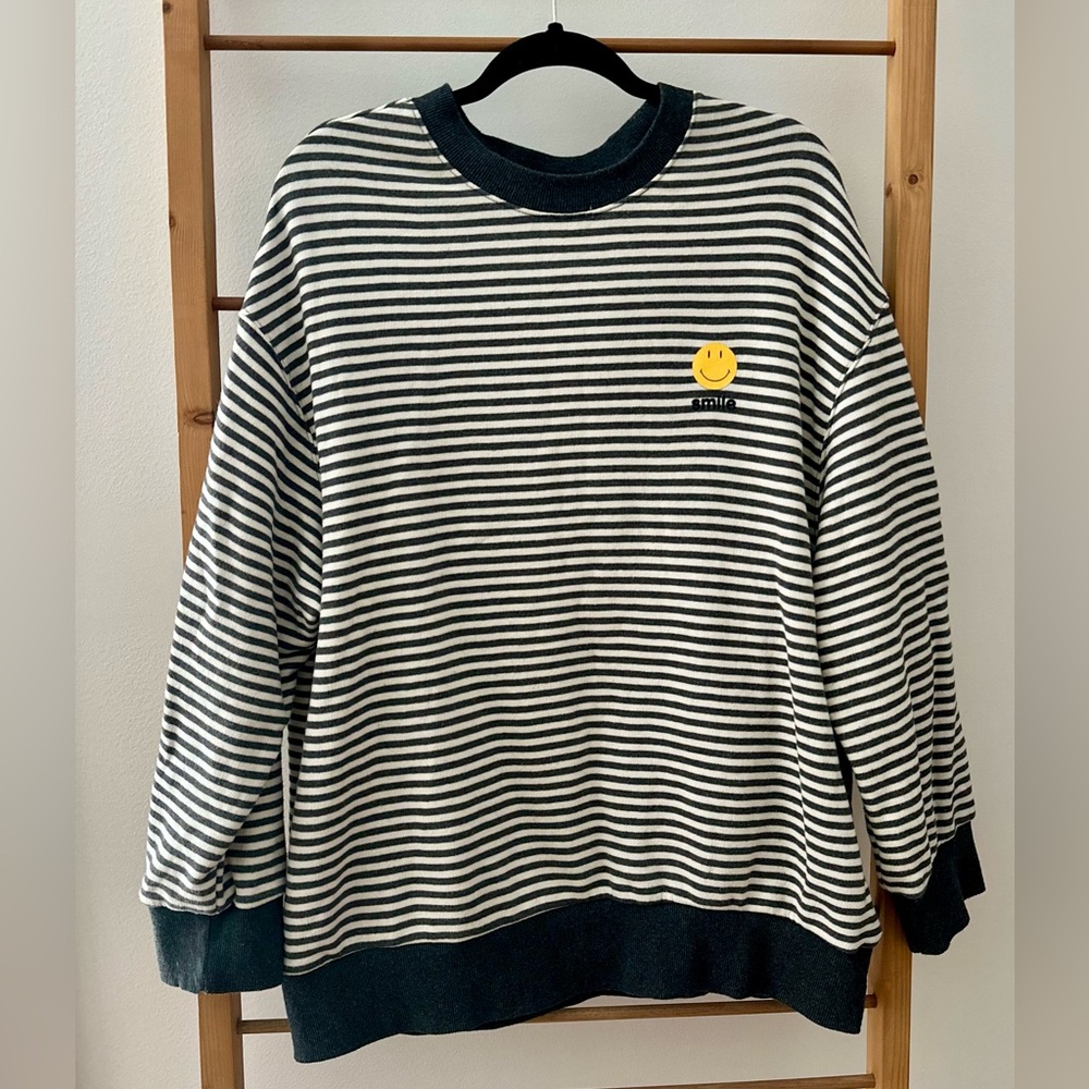 White Birch Stripe Sweater Sweatshirt Top Drew Free People Lounge Coverup